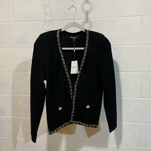 Generation Love Women's Senna‎ Cadrigan XSMALL Black Chain Accent Gold Buttons
